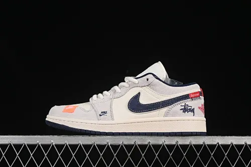 All categories Air Jordan Jordan series basketball shoes Air Jordan 1 Low high-end customized low-top sneakers Air Jordan 1 Low AJ1 Joe 1 Stussy joint pig eight dark blue hook high-end customized low-top retro basketball shoes YX5066-303